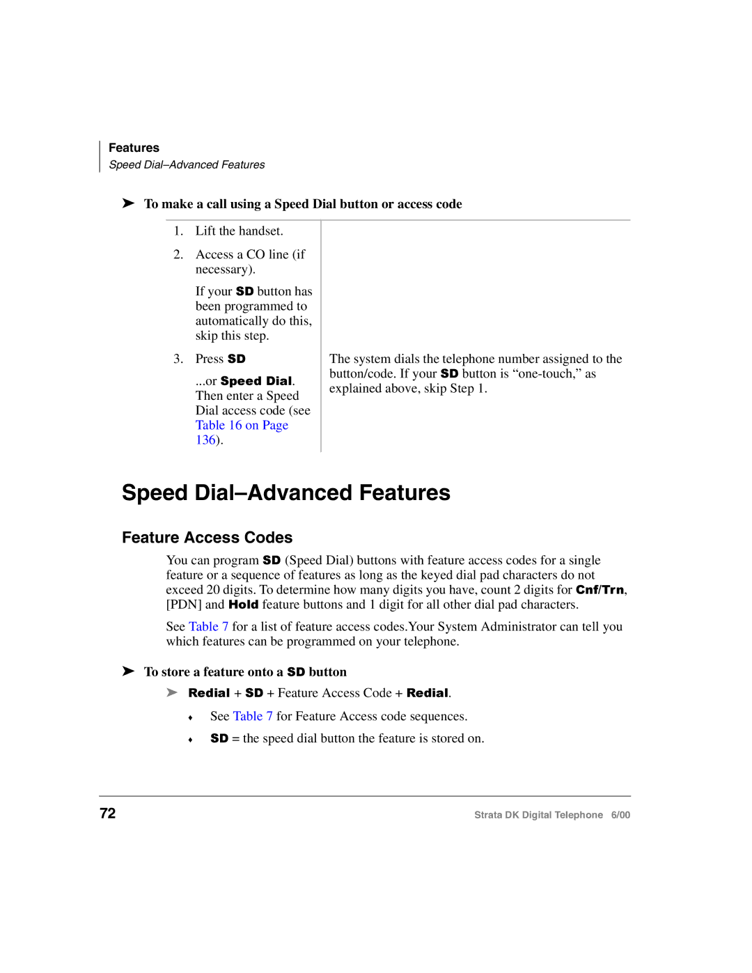 Toshiba 2000-series manual Speed Dial-Advanced Features, Feature Access Codes, To store a feature onto a 6 button 