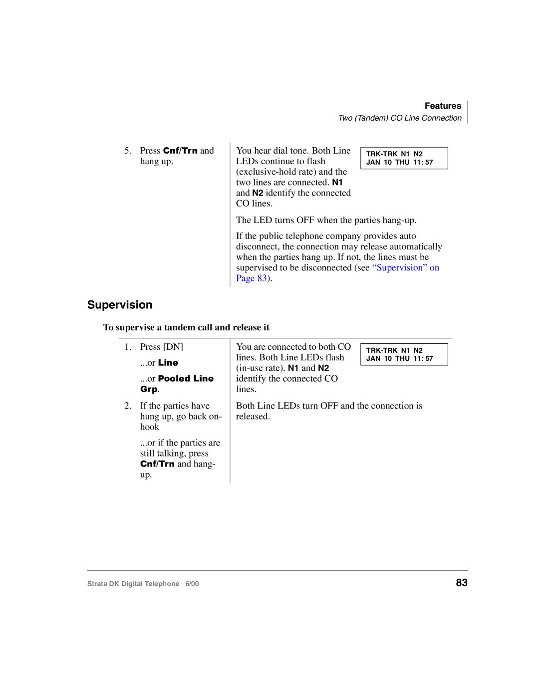 Toshiba 2000-series manual Supervision, To supervise a tandem call and release it 