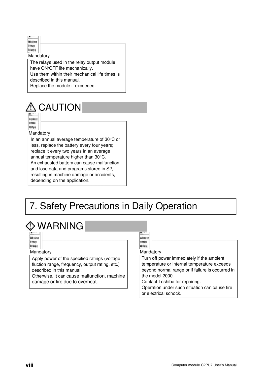 Toshiba 2000 user manual Safety Precautions in Daily Operation 