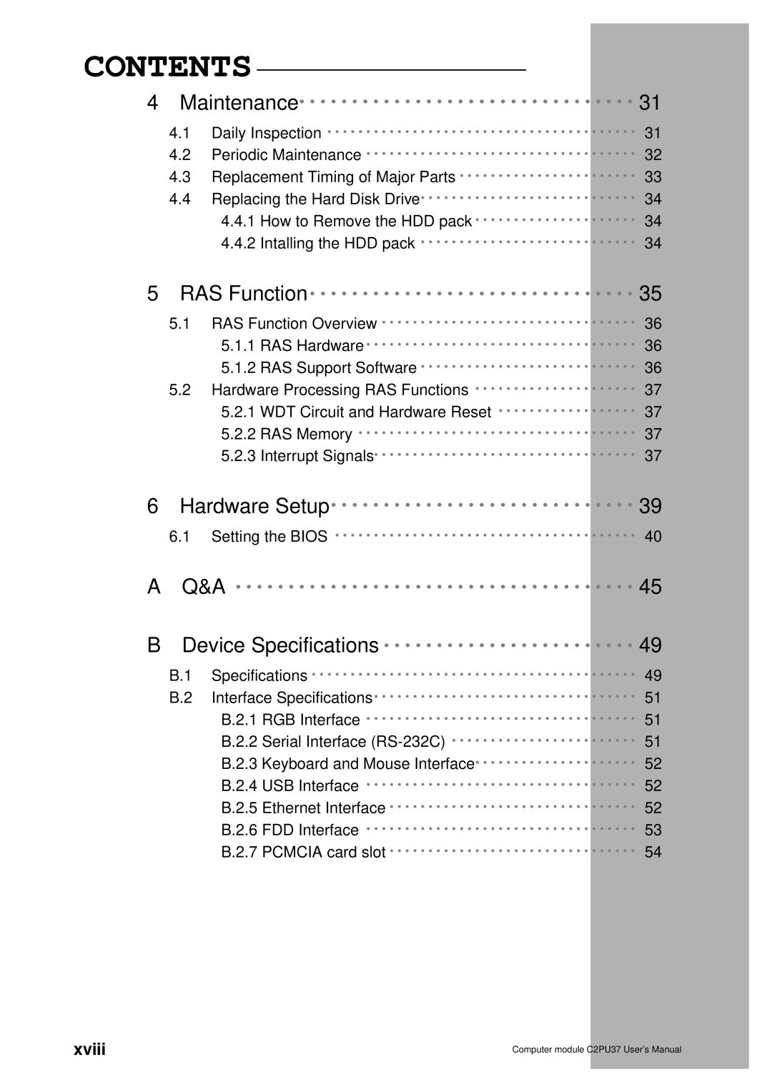 Toshiba 2000 user manual Hardware Setup･････････････････････････････39 