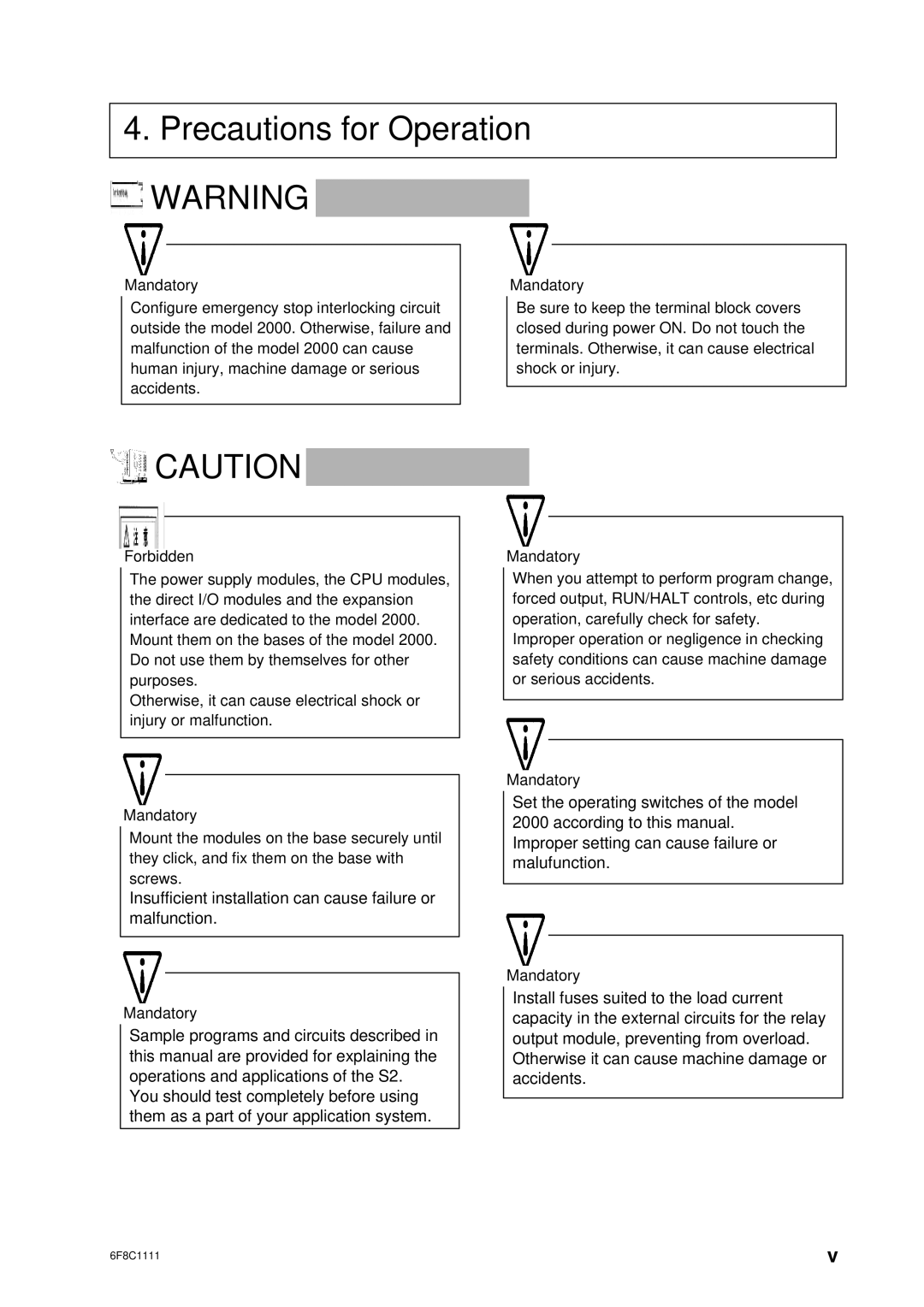 Toshiba 2000 user manual Precautions for Operation 