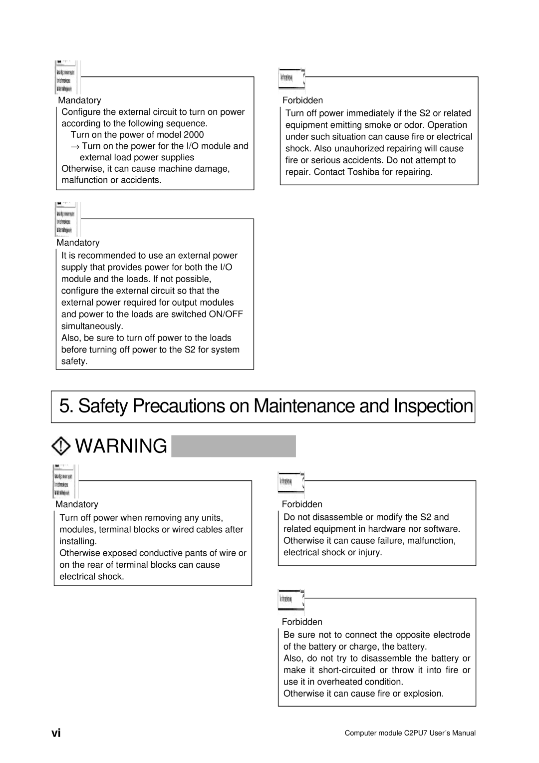 Toshiba 2000 user manual Safety Precautions on Maintenance and Inspection 