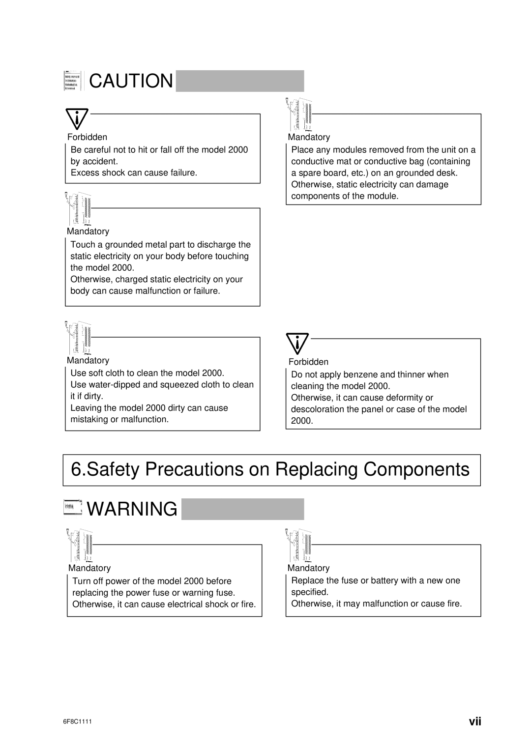 Toshiba 2000 user manual Safety Precautions on Replacing Components 