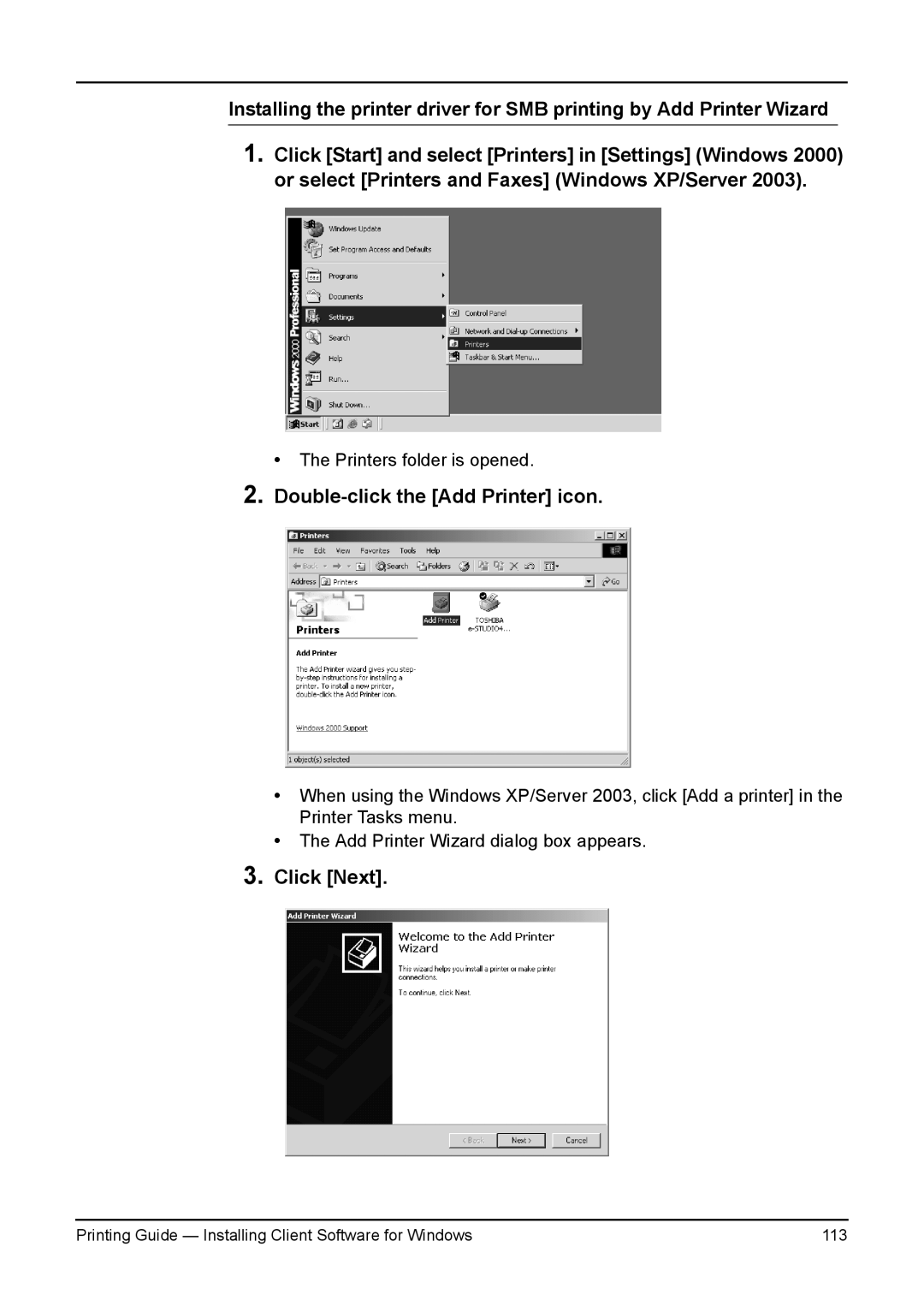 Toshiba e-Studio 350, 200L, 280, 230L, 3511 manual Printing Guide Installing Client Software for Windows 113 