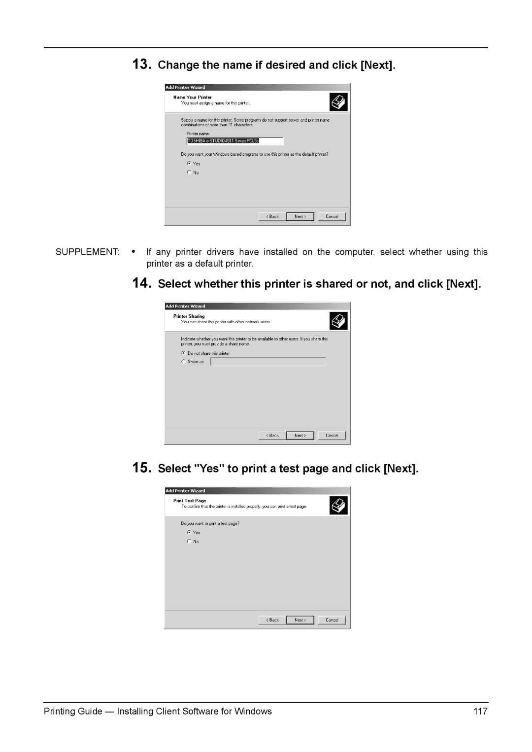 Toshiba 230L, 200L, 280, 3511, e-Studio 350 manual Printing Guide Installing Client Software for Windows 117 