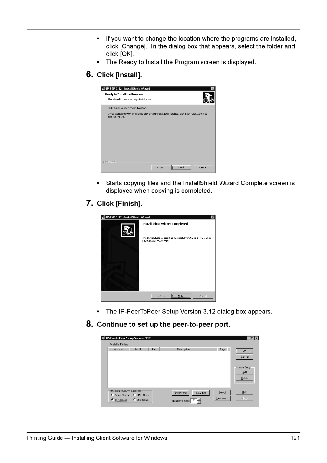 Toshiba 200L, 280, 230L, 3511, e-Studio 350 manual Click Finish, Continue to set up the peer-to-peer port 