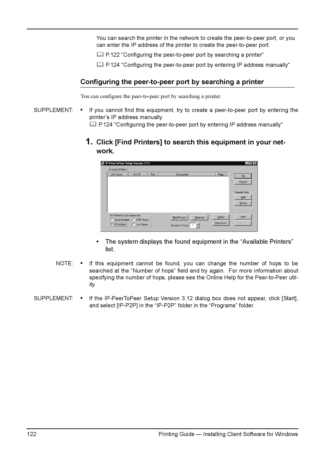 Toshiba 280, 200L, 230L, 3511, e-Studio 350 manual Configuring the peer-to-peer port by searching a printer 