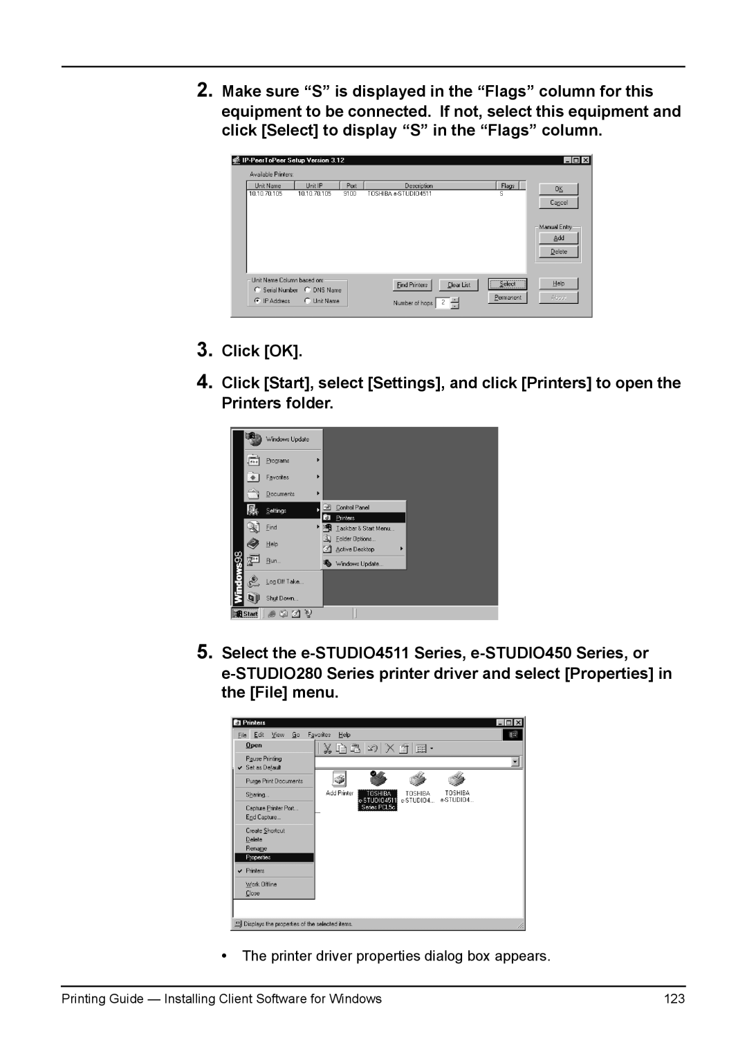 Toshiba 230L, 200L, 280, 3511, e-Studio 350 manual Printing Guide Installing Client Software for Windows 123 