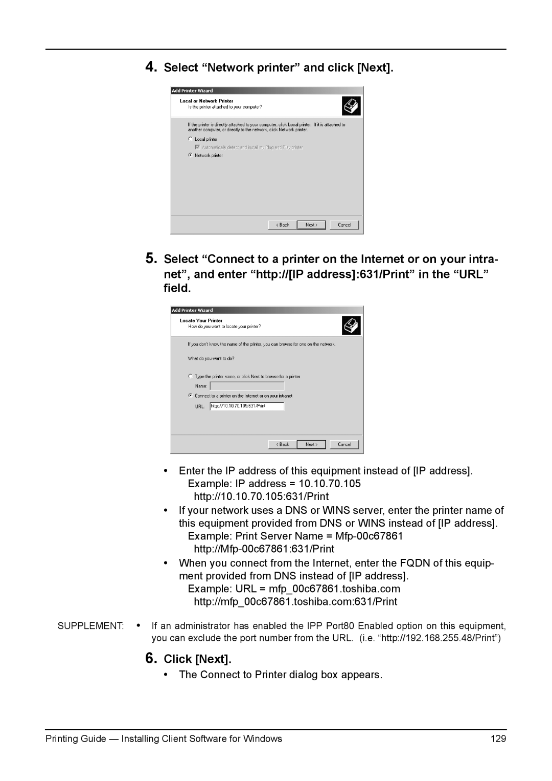 Toshiba 230L, 200L, 280, 3511, e-Studio 350 manual Connect to Printer dialog box appears 