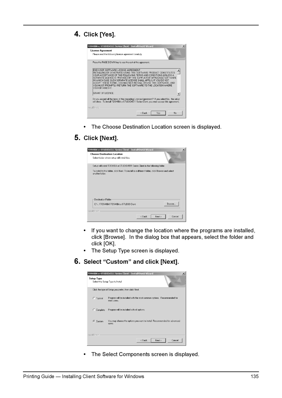 Toshiba 230L, 200L, 280, 3511, e-Studio 350 manual Printing Guide Installing Client Software for Windows 135 