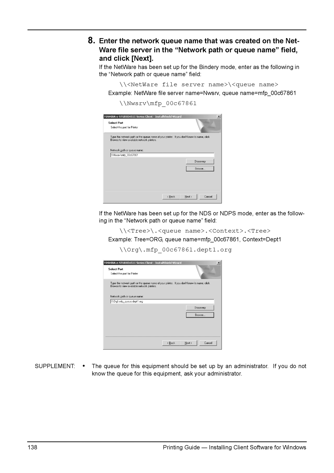 Toshiba 200L, 280, 230L, 3511, e-Studio 350 manual NetWare file server name\queue name 