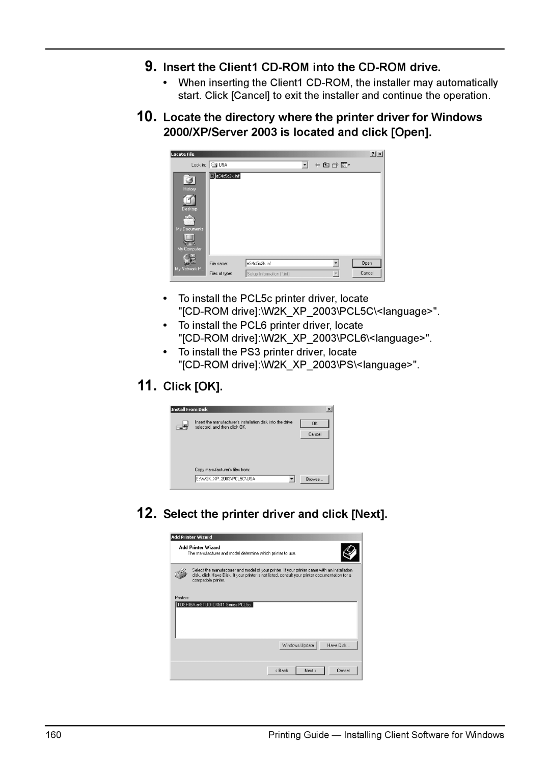 Toshiba 3511, 200L, 280, 230L, e-Studio 350 manual Printing Guide Installing Client Software for Windows 