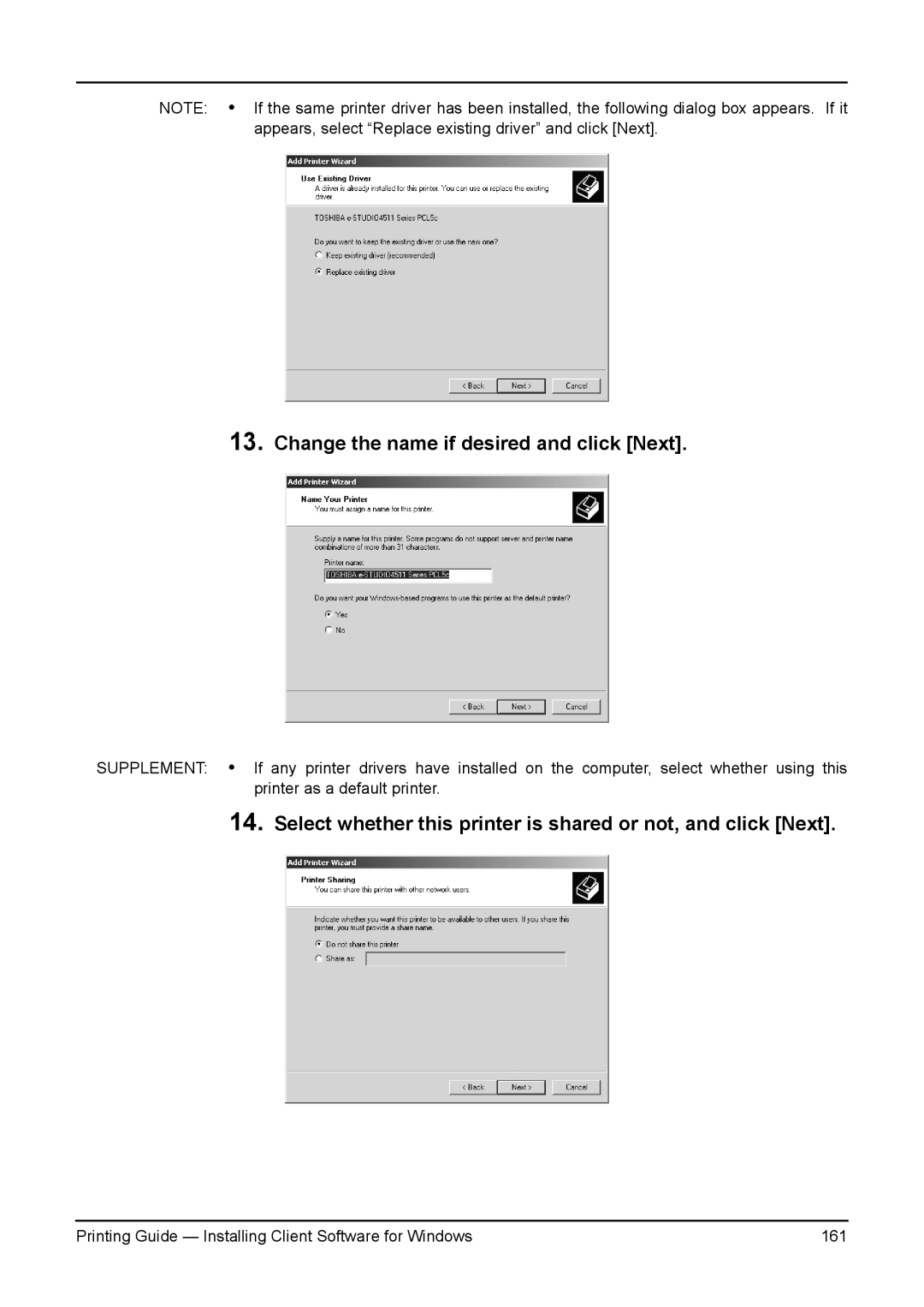 Toshiba e-Studio 350, 200L, 280, 230L, 3511 manual Printing Guide Installing Client Software for Windows 161 