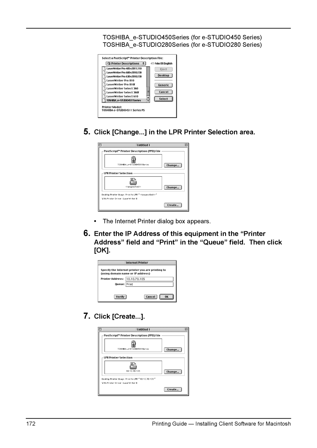 Toshiba 3511, 200L, 280, 230L, e-Studio 350 manual Click Change... in the LPR Printer Selection area 