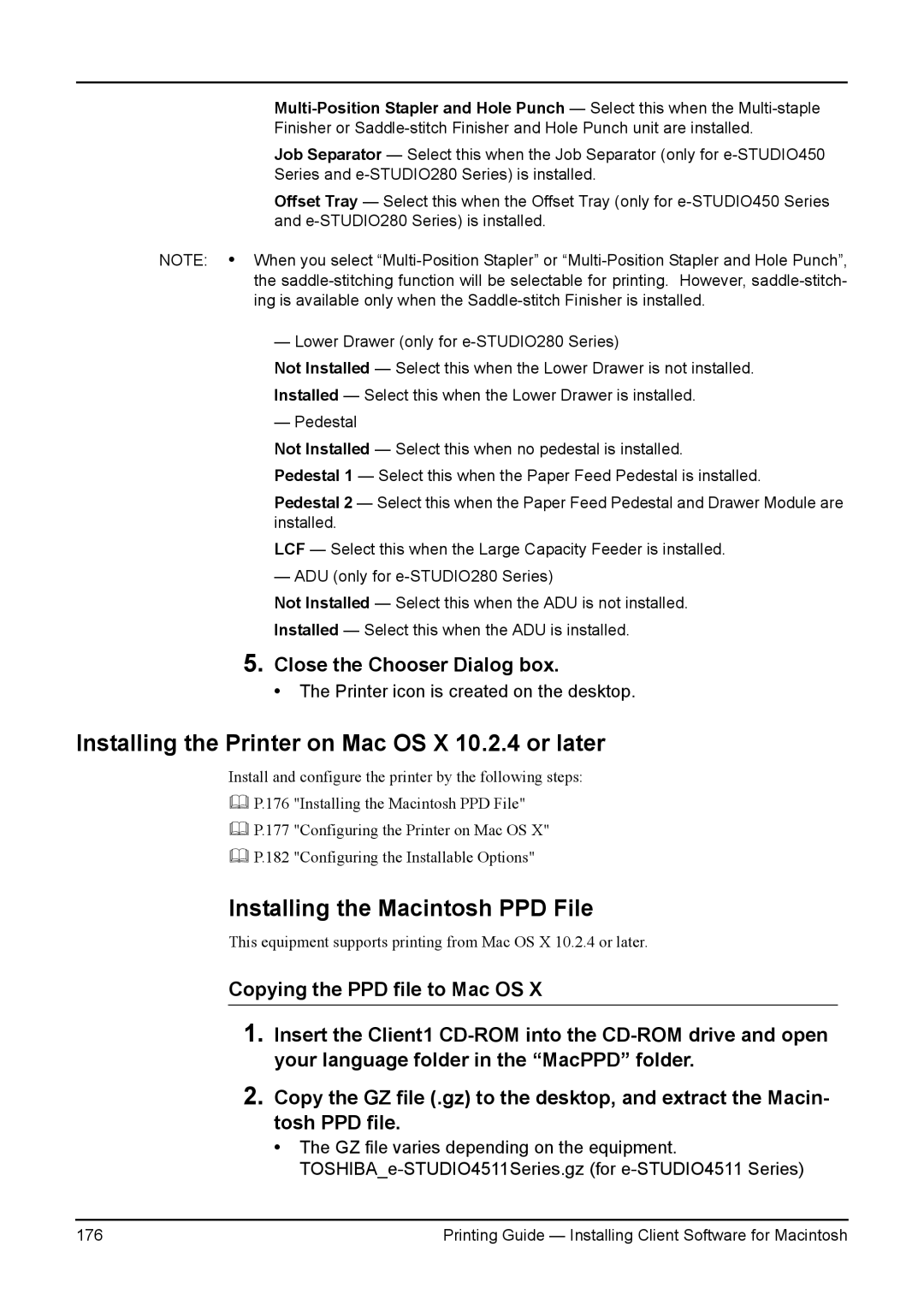 Toshiba 280, 200L, 230L, 3511 manual Installing the Printer on Mac OS X 10.2.4 or later, Close the Chooser Dialog box 