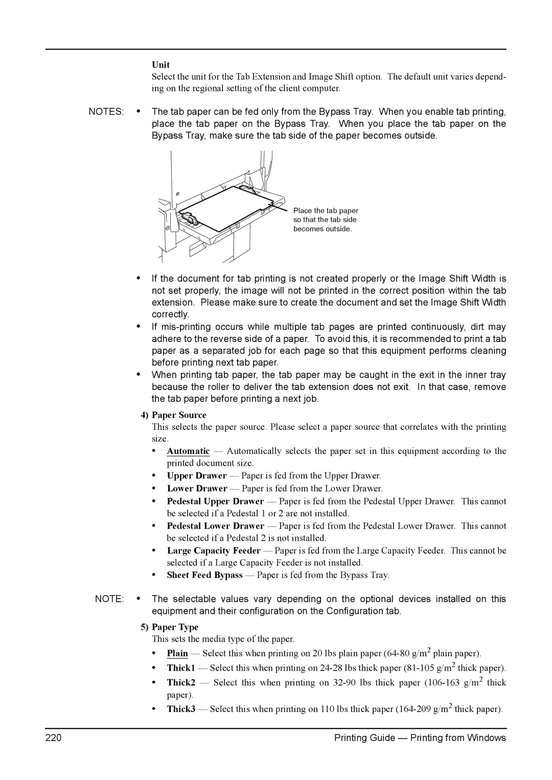 Toshiba 3511, 200L, 280, 230L, e-Studio 350 manual Unit, Paper Source, Paper Type 