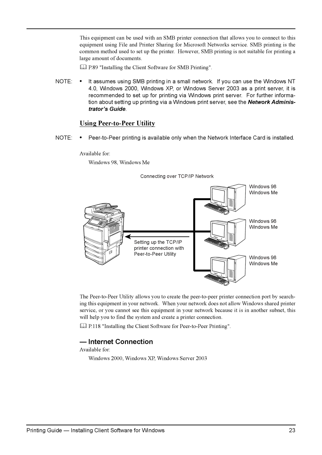 Toshiba e-Studio 350, 200L, 280, 230L, 3511 manual Using Peer-to-Peer Utility, Internet Connection 