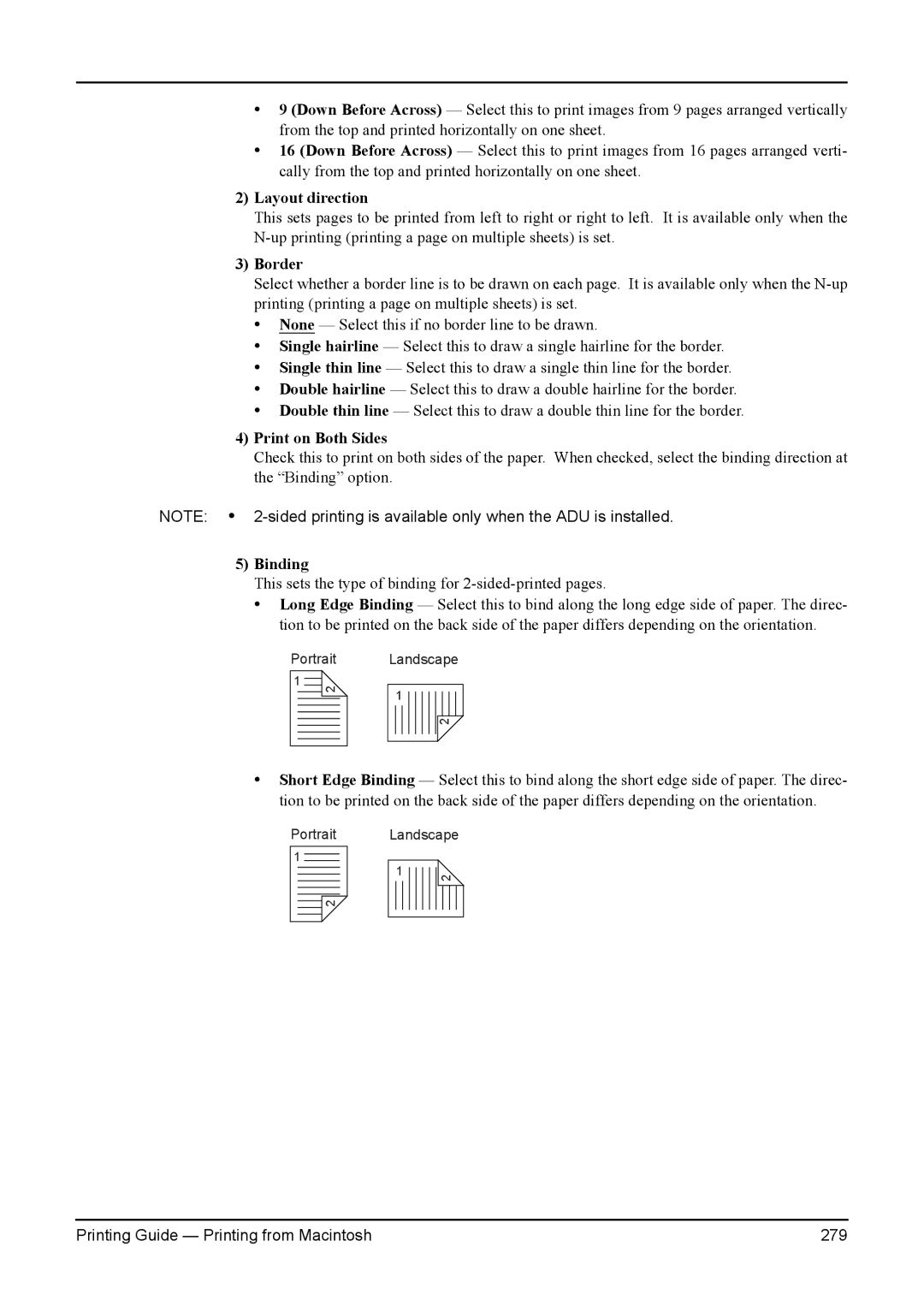 Toshiba 230L, 200L, 280, 3511, e-Studio 350 manual Layout direction, Border, Print on Both Sides, Binding 