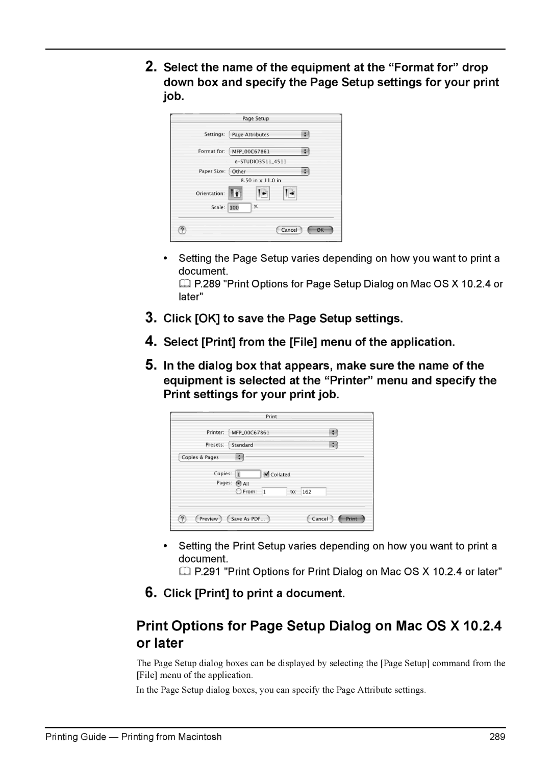 Toshiba 200L, 280, 230L, 3511, e-Studio 350 manual Printing Guide Printing from Macintosh 289 