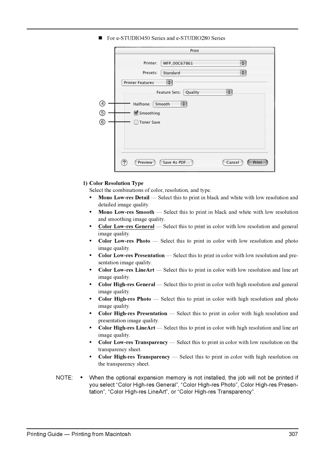 Toshiba 200L, 280, 230L, 3511, e-Studio 350 manual Printing Guide Printing from Macintosh 307 