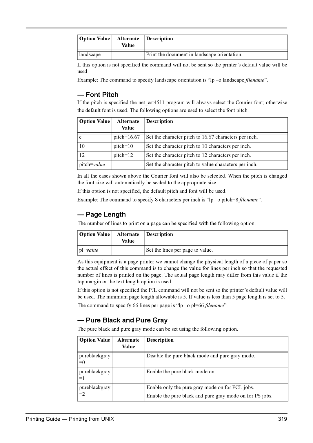 Toshiba 230, 200L, 280 Font Pitch, Length, Pure Black and Pure Gray, Landscape Print the document in landscape orientation 