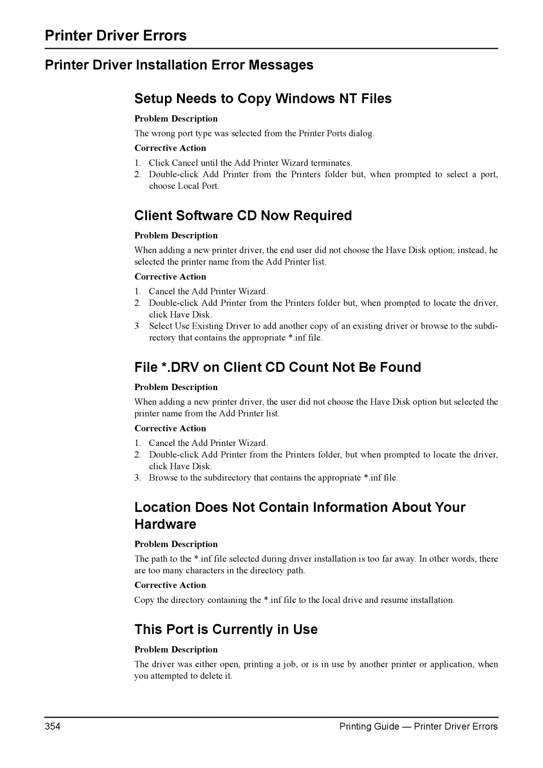 Toshiba 200L Client Software CD Now Required, File *.DRV on Client CD Count Not Be Found, This Port is Currently in Use 