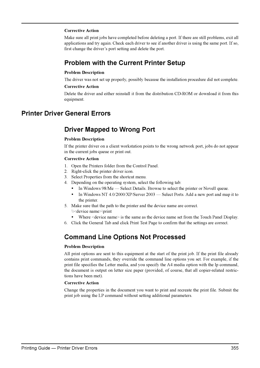 Toshiba 230, 200L, 280 Problem with the Current Printer Setup, Printer Driver General Errors Driver Mapped to Wrong Port 