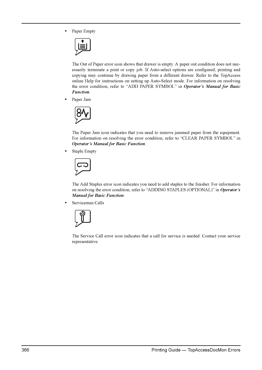 Toshiba 200L, 280, 230L, 3511, e-Studio 350 manual Printing Guide TopAccessDocMon Errors 