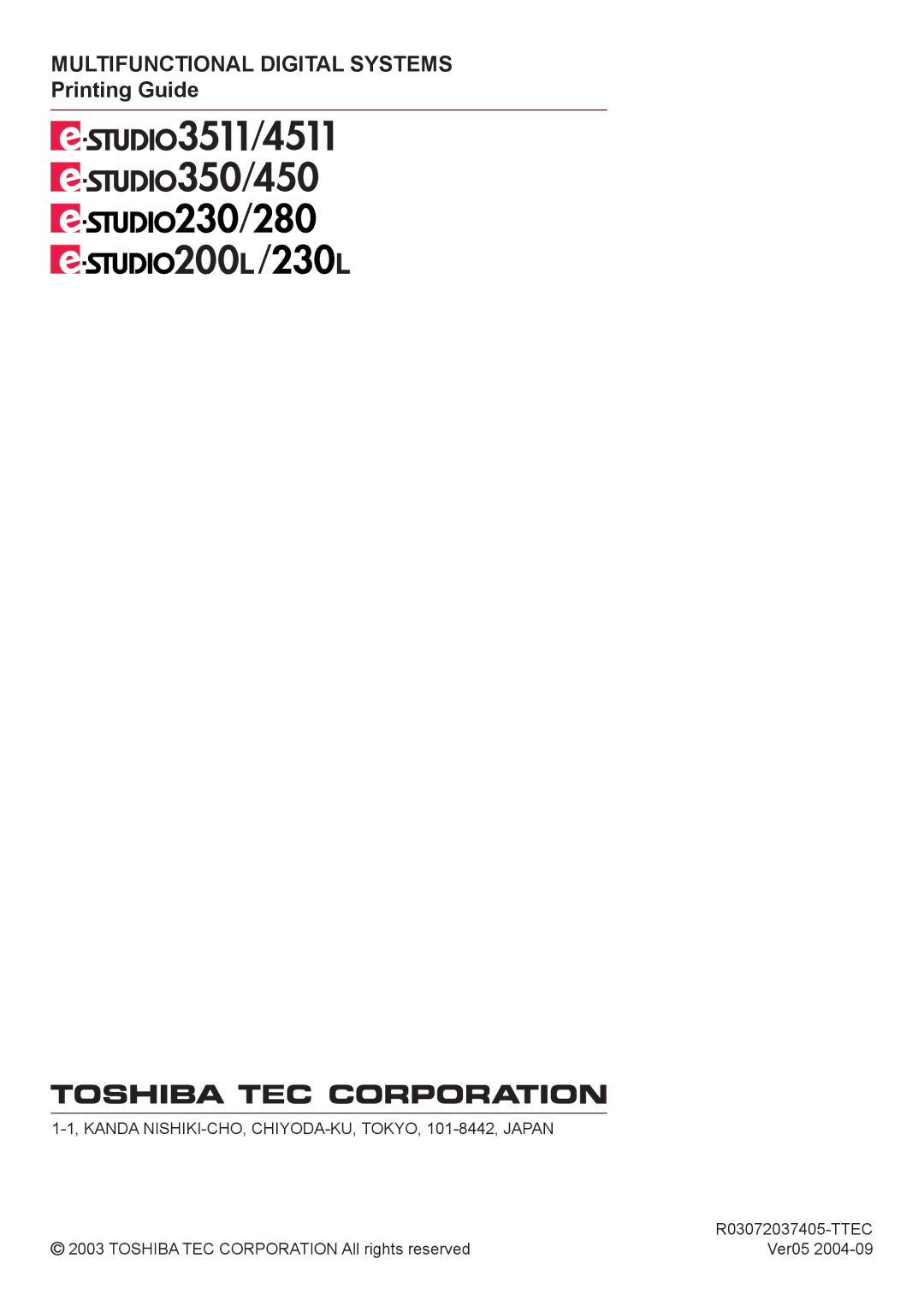 Toshiba 3511, 200L, 280, 230L, e-Studio 350 manual Multifunctional Digital Systems 