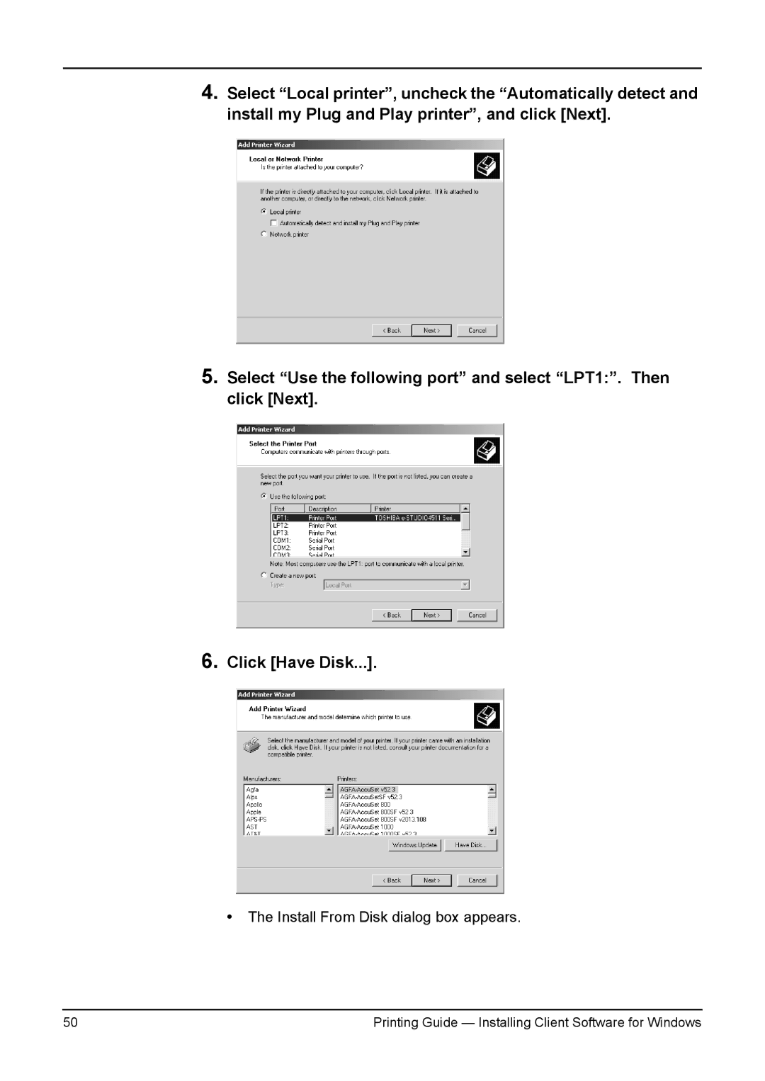 Toshiba 280, 200L, 230L, 3511, e-Studio 350 manual Install From Disk dialog box appears 