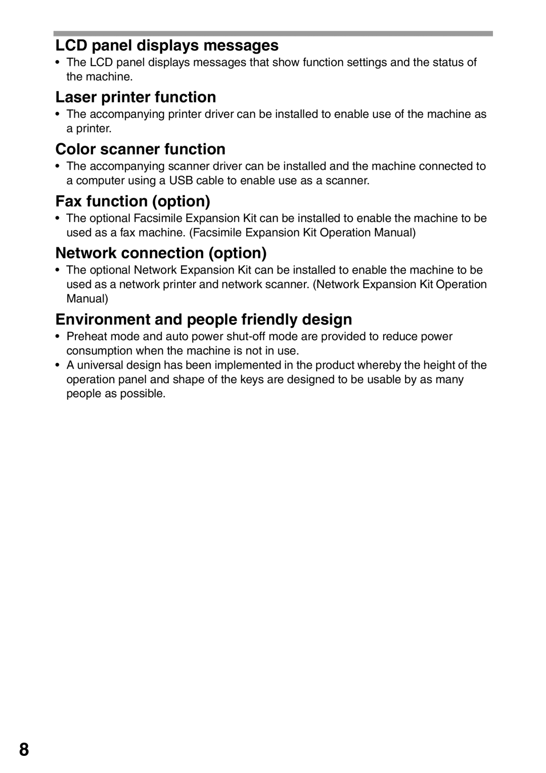 Toshiba 203SD manual LCD panel displays messages, Laser printer function, Color scanner function 