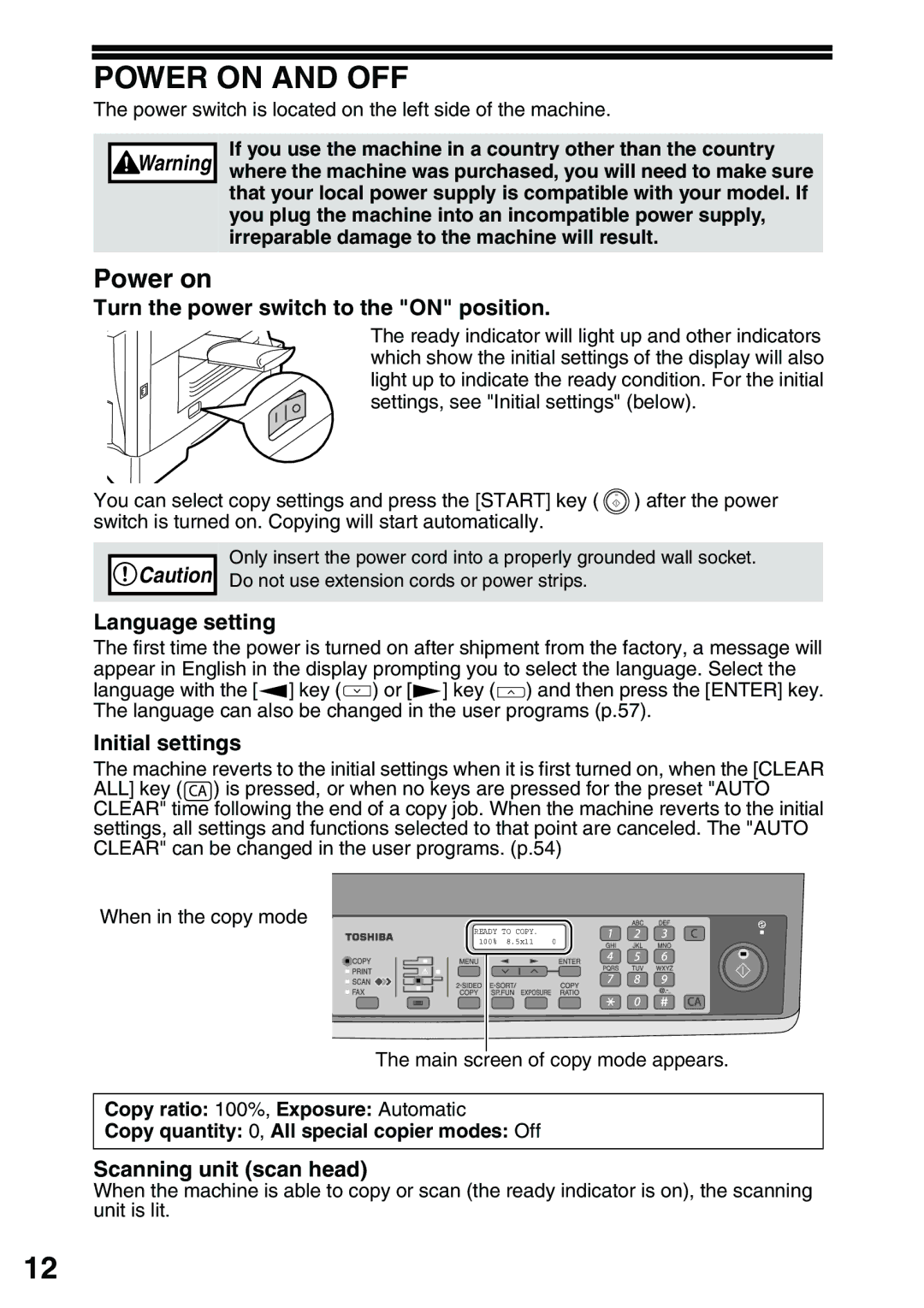 Toshiba 203SD manual Power on and OFF 