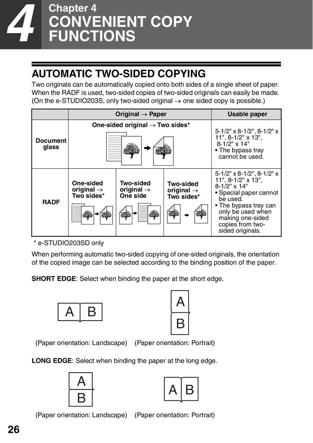 Toshiba manual Convenient Copy Functions, Automatic TWO-SIDED Copying, STUDIO203SD only 