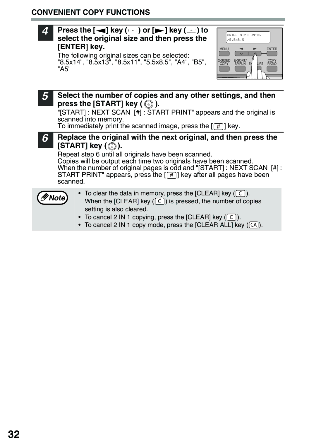 Toshiba 203SD manual ORIG. Size Enter 