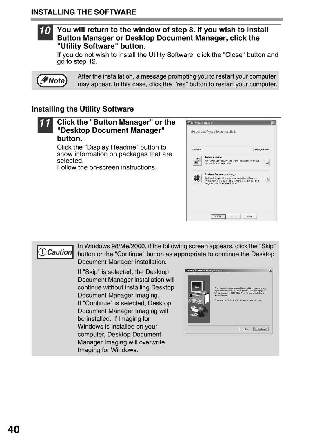 Toshiba 203SD manual Installing the Software 