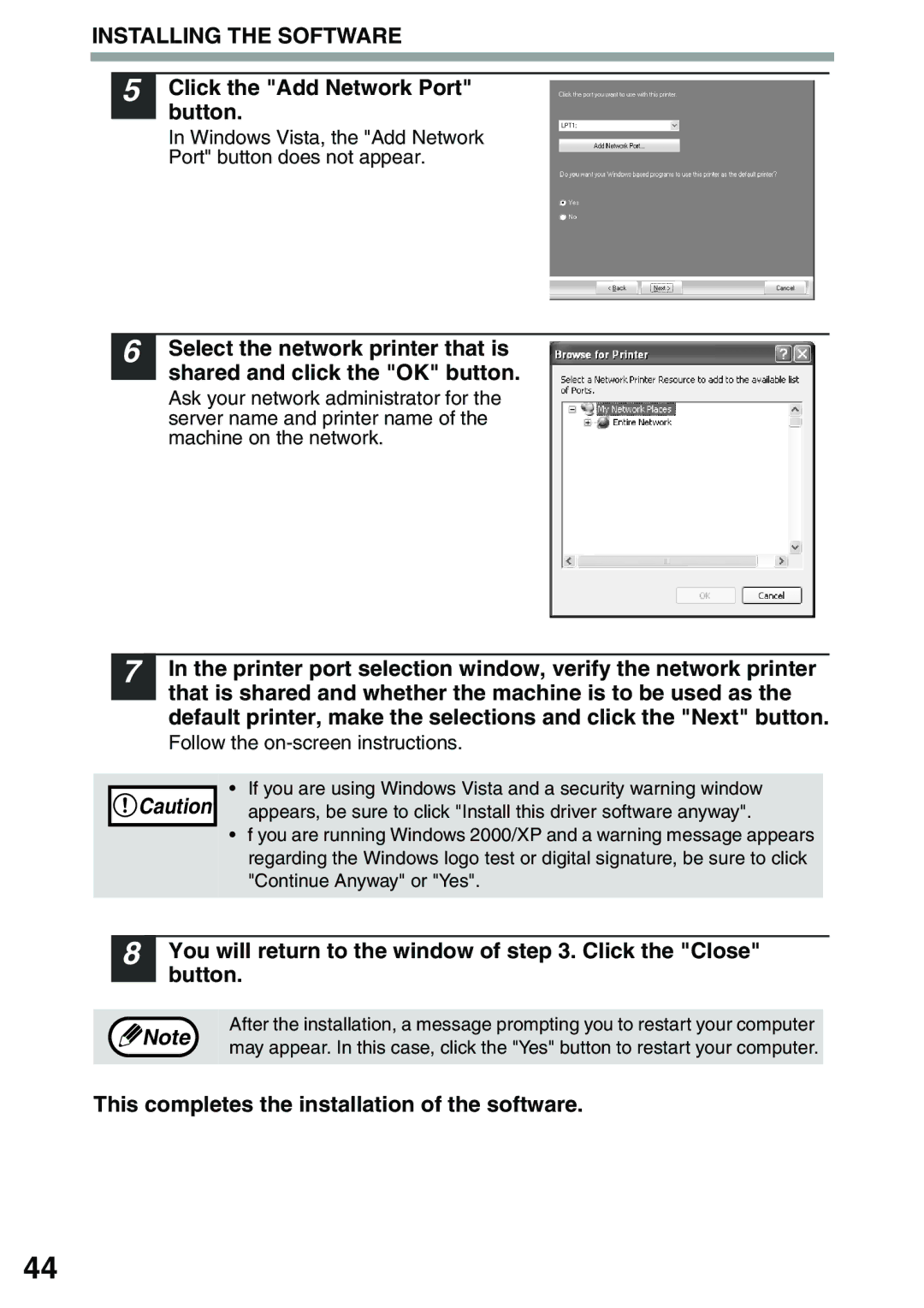 Toshiba 203SD manual Click the Add Network Port button, You will return to the window of . Click the Close button 