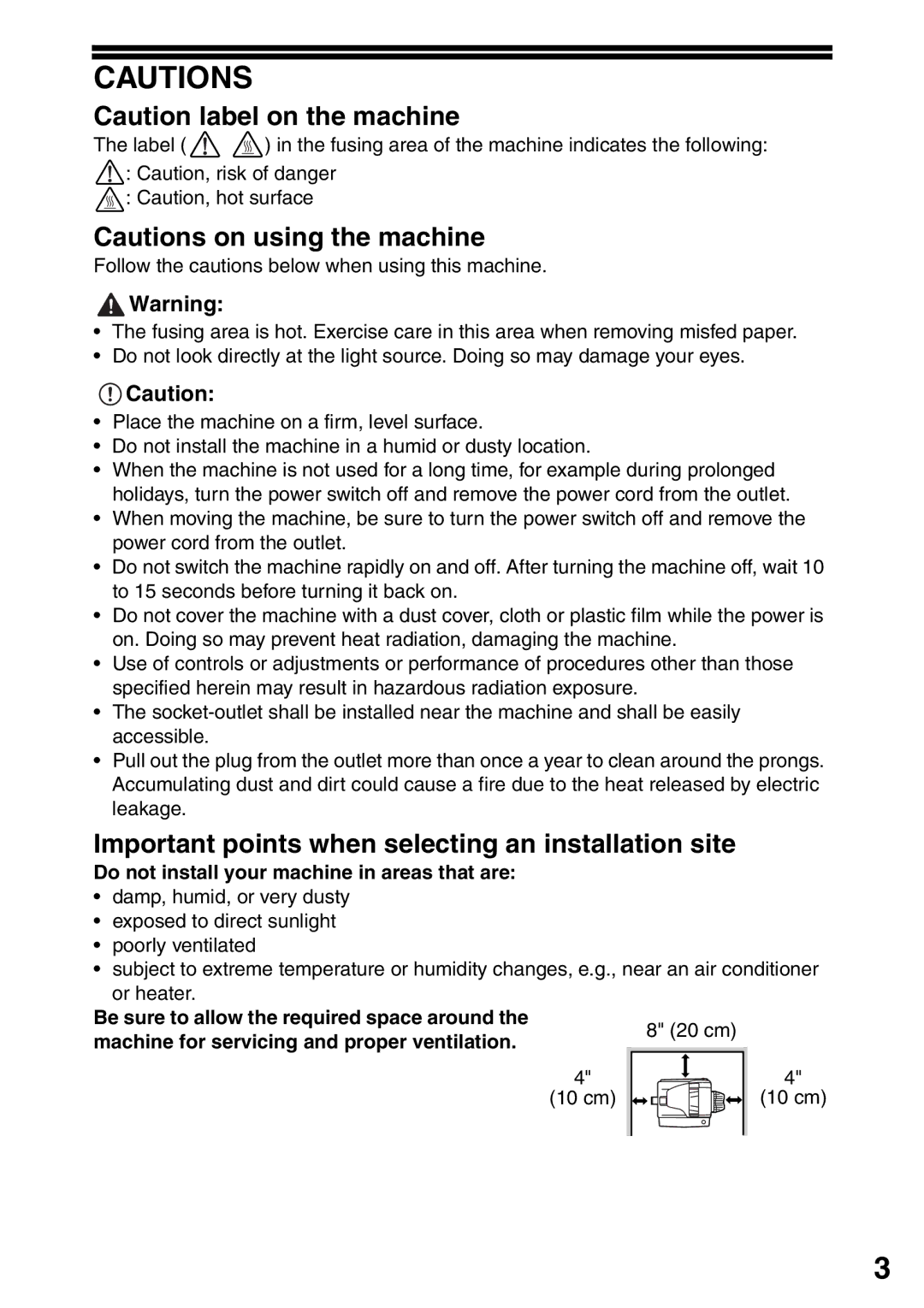 Toshiba 203SD manual Important points when selecting an installation site, Do not install your machine in areas that are 