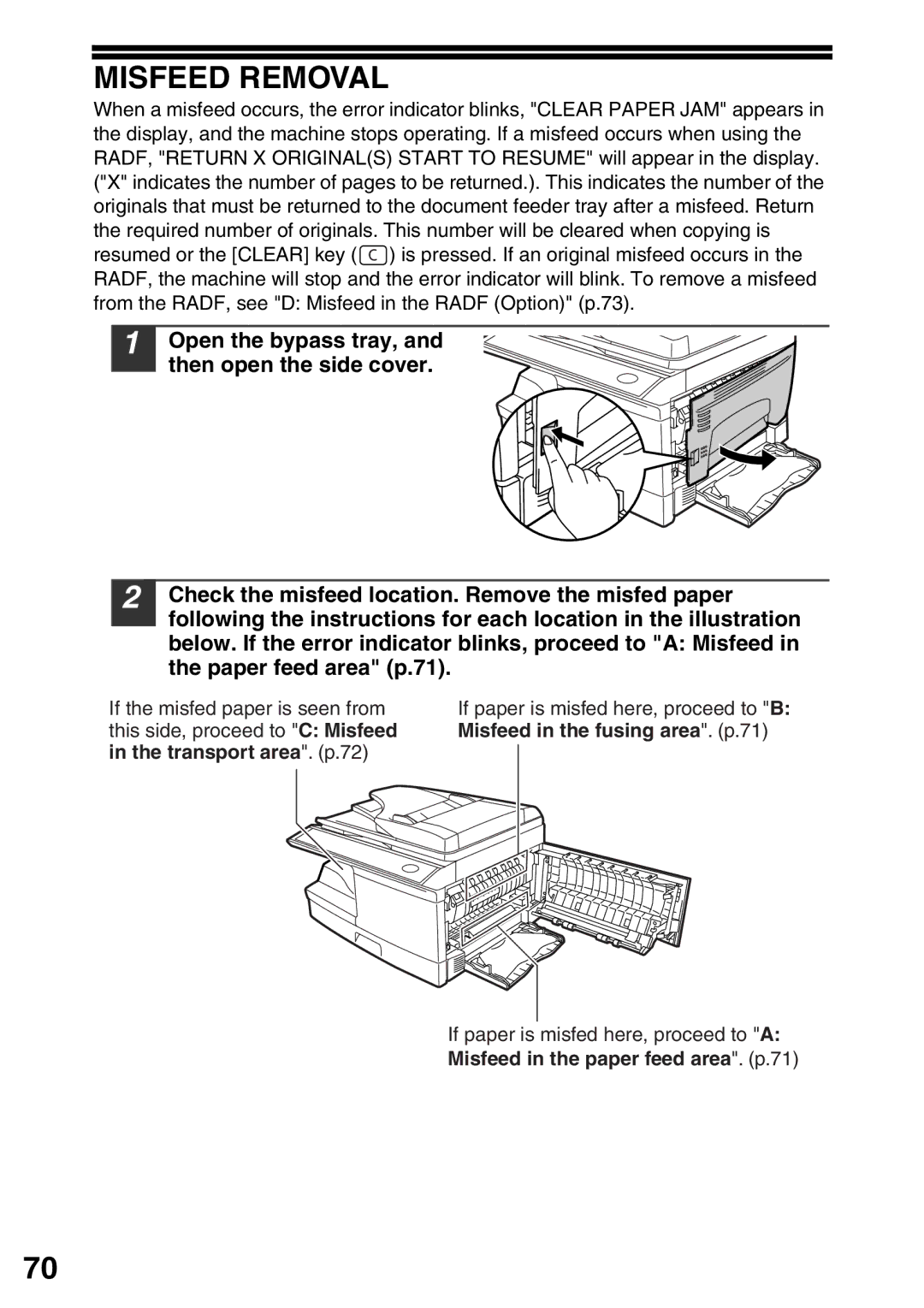 Toshiba 203SD manual Misfeed Removal 