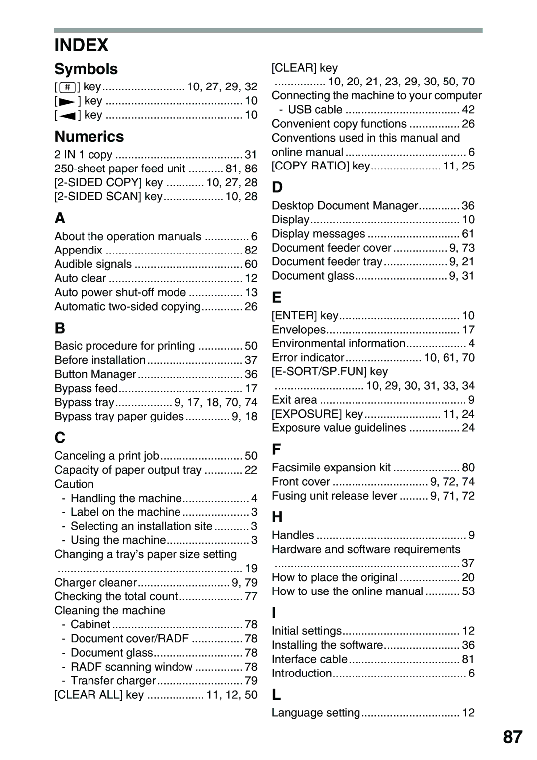 Toshiba 203SD manual Index, Symbols, Numerics 