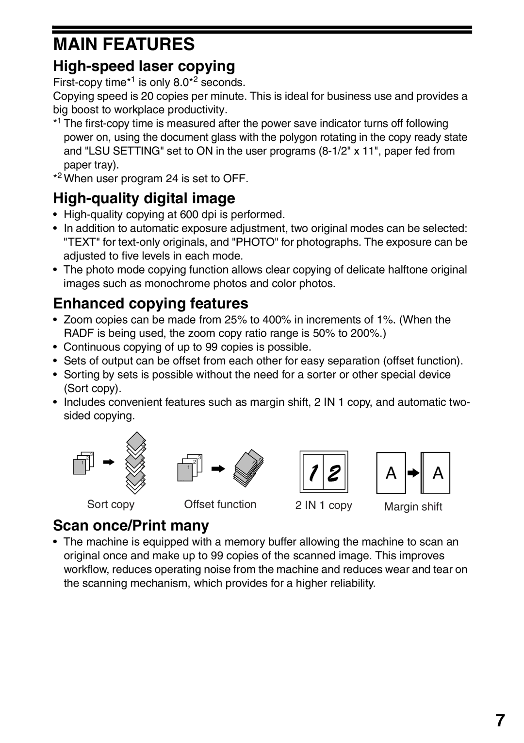 Toshiba 203SD manual Main Features, High-speed laser copying, High-quality digital image, Enhanced copying features 