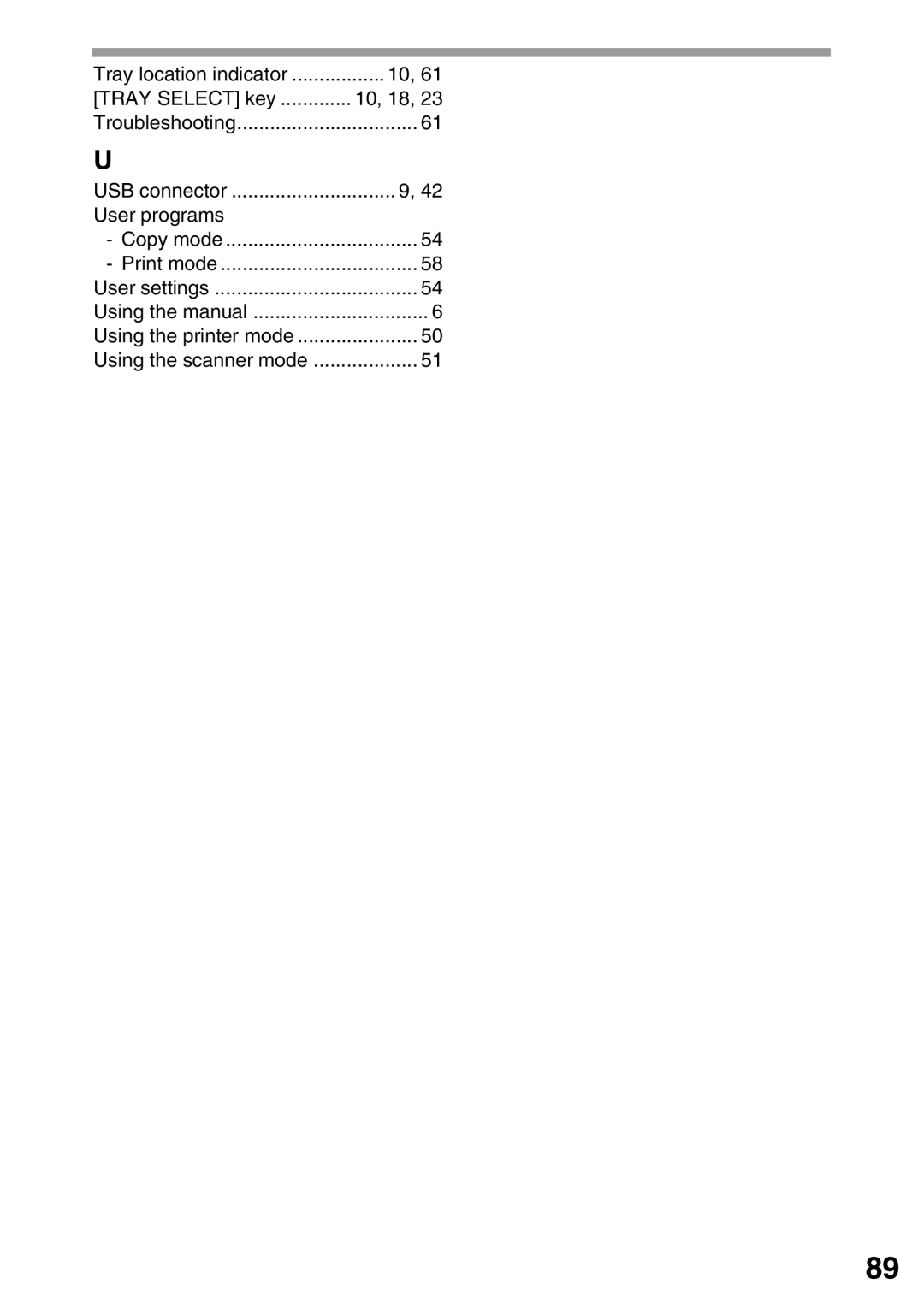 Toshiba 203SD manual Tray Select key, User programs 