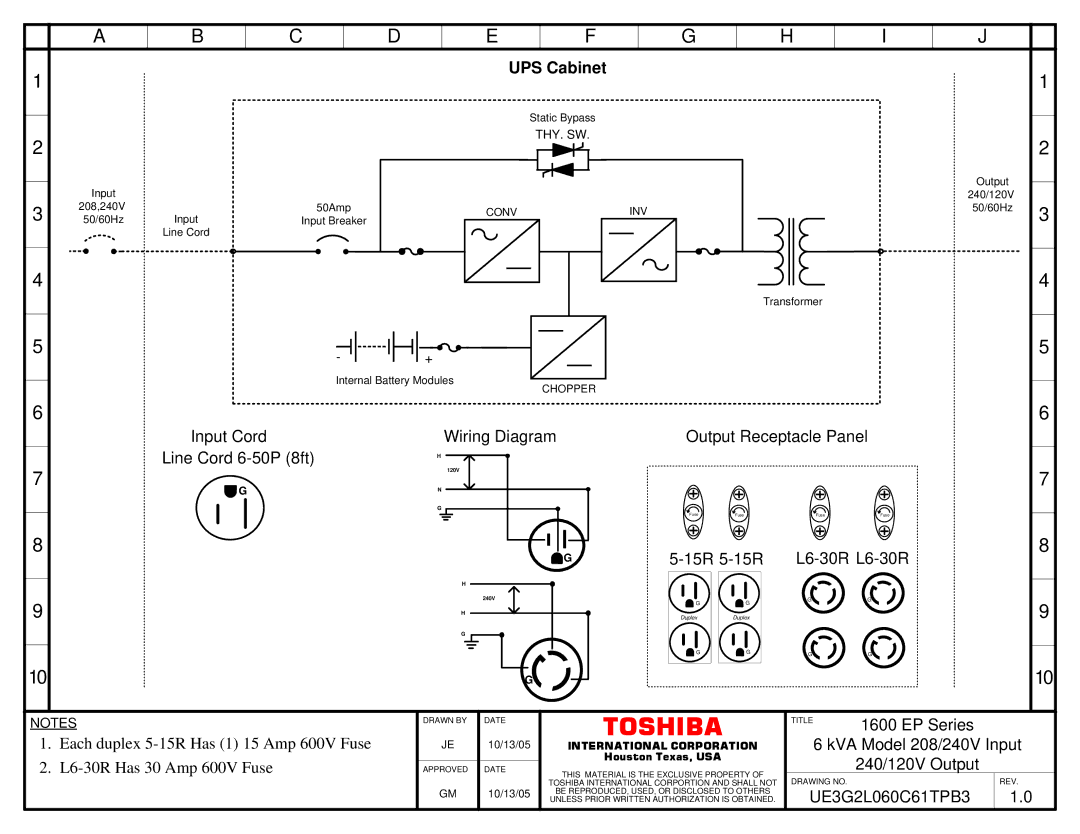 Toshiba 208 manual Toshiba, UPS Cabinet 