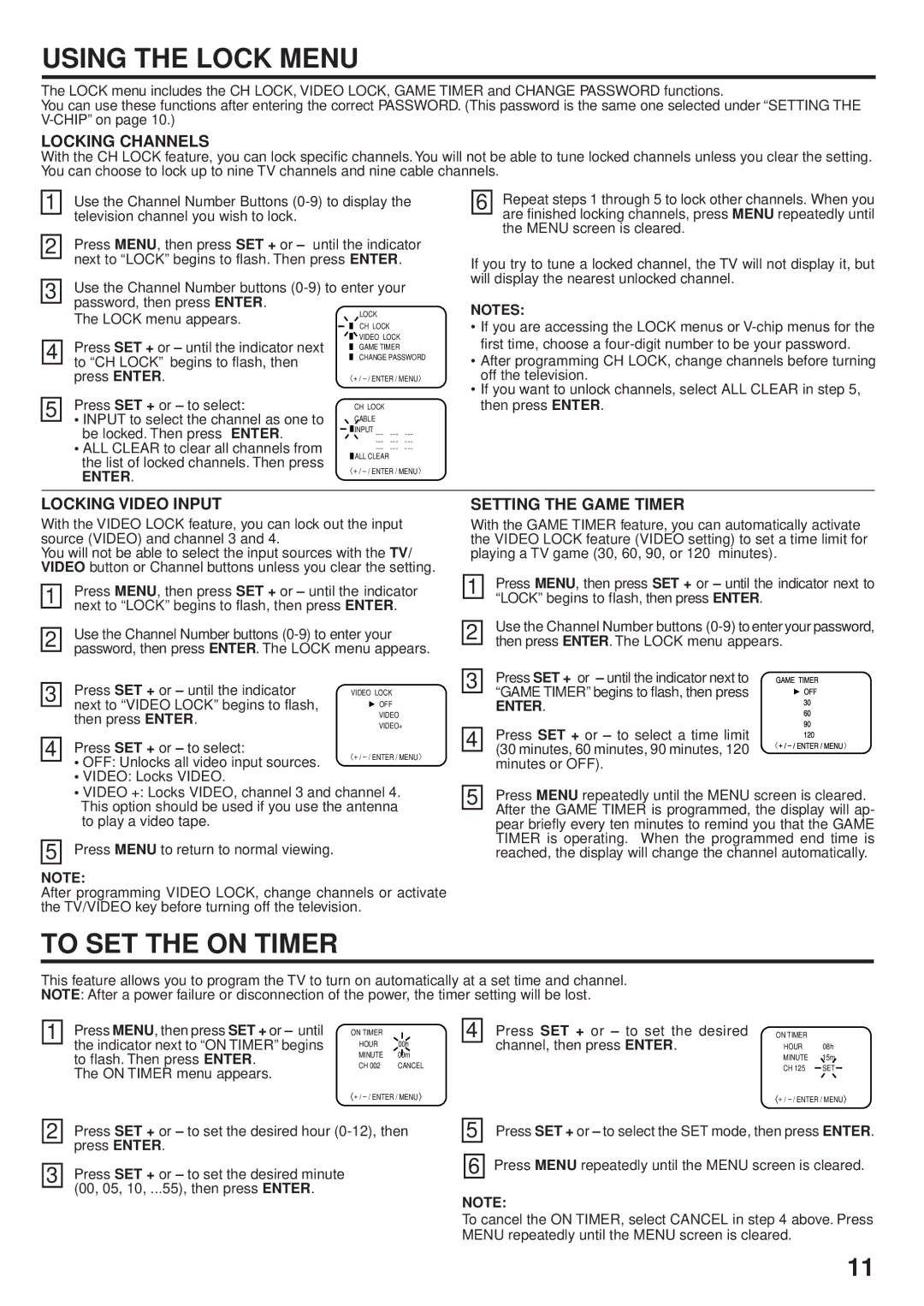 Toshiba 20A23 manual Using the Lock Menu, To SET the on Timer 