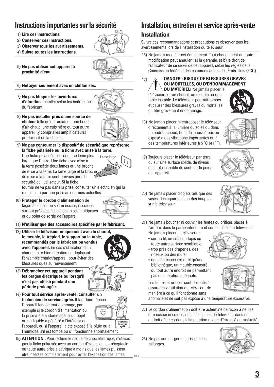 Toshiba 20A23 manual Ou un liquide a pénétré à l’intérieur de, ’humidité, s’il est tombé ou s’il fonctionne anormalement 