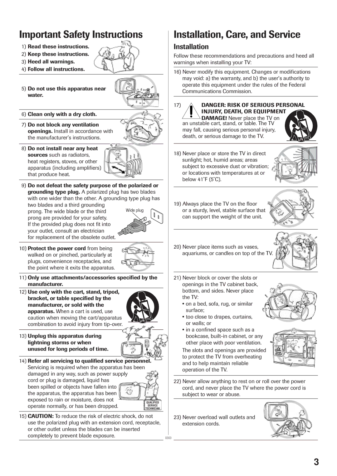 Toshiba 20A23 manual Important Safety Instructions, Installation 