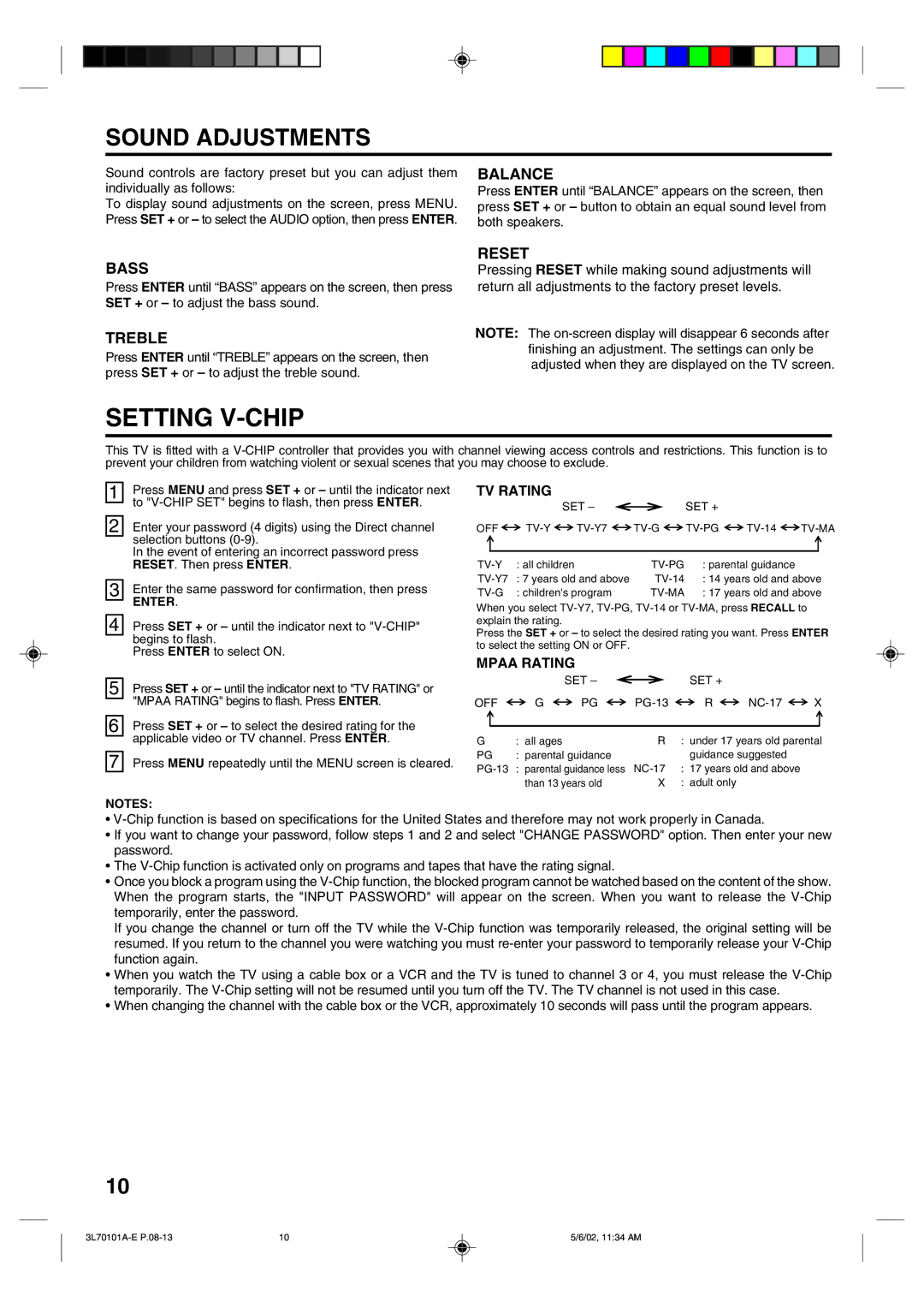 Toshiba 20A42 manual Sound Adjustments, Balance, Bass, Treble, Reset 