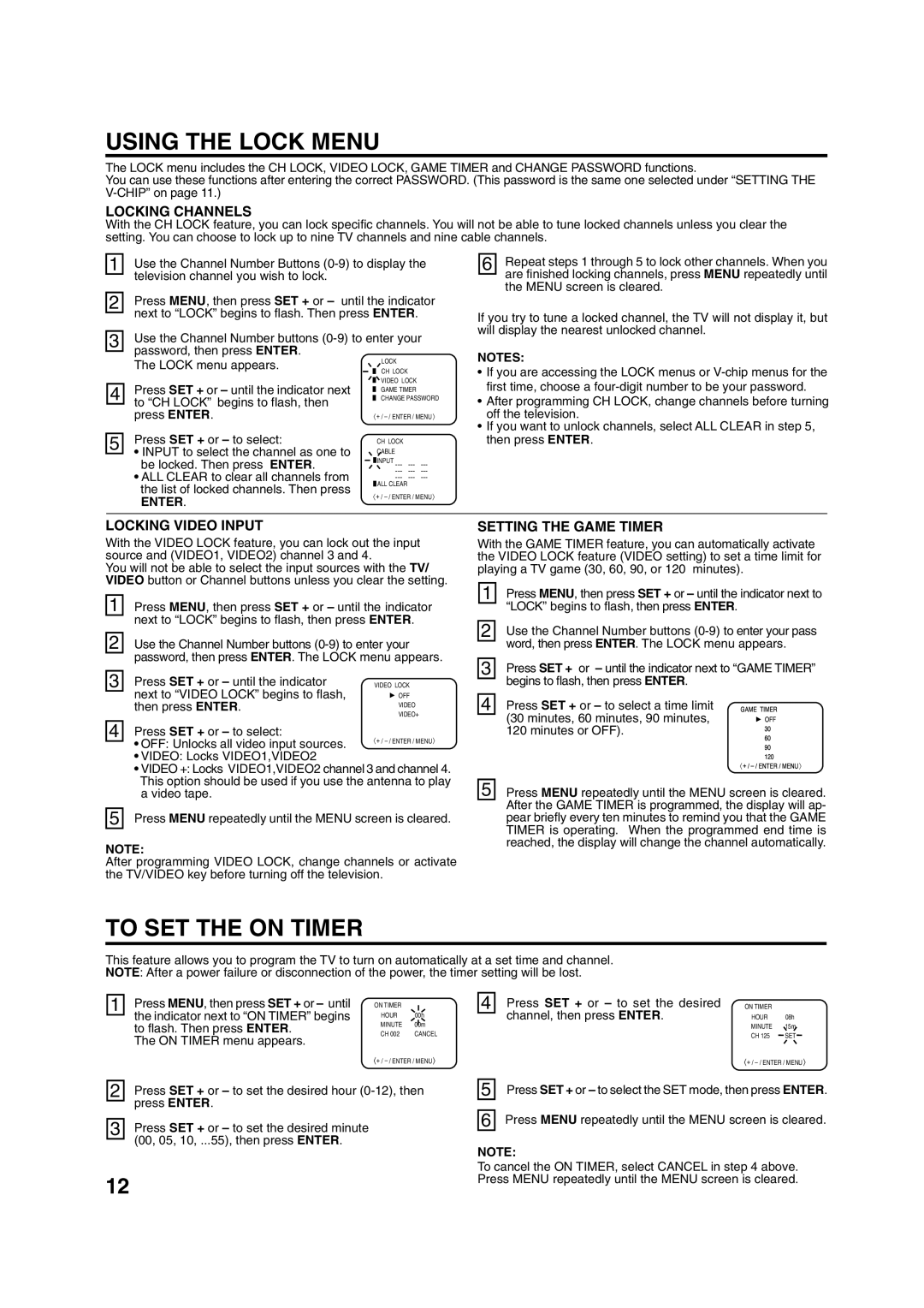 Toshiba 20A43 manual Using the Lock Menu, To SET the on Timer 