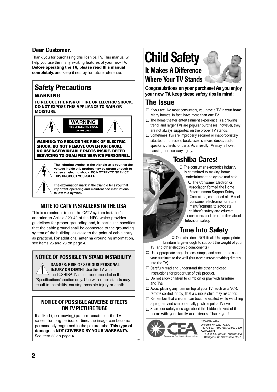 Toshiba 20A43 manual Child Safety 