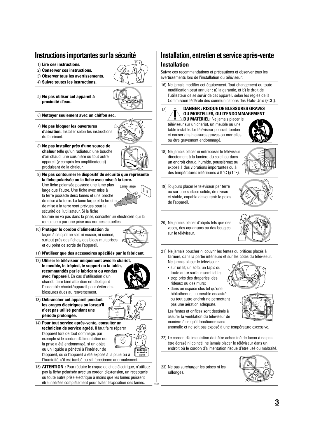 Toshiba 20A43 manual Instructions importantes sur la sécurité 