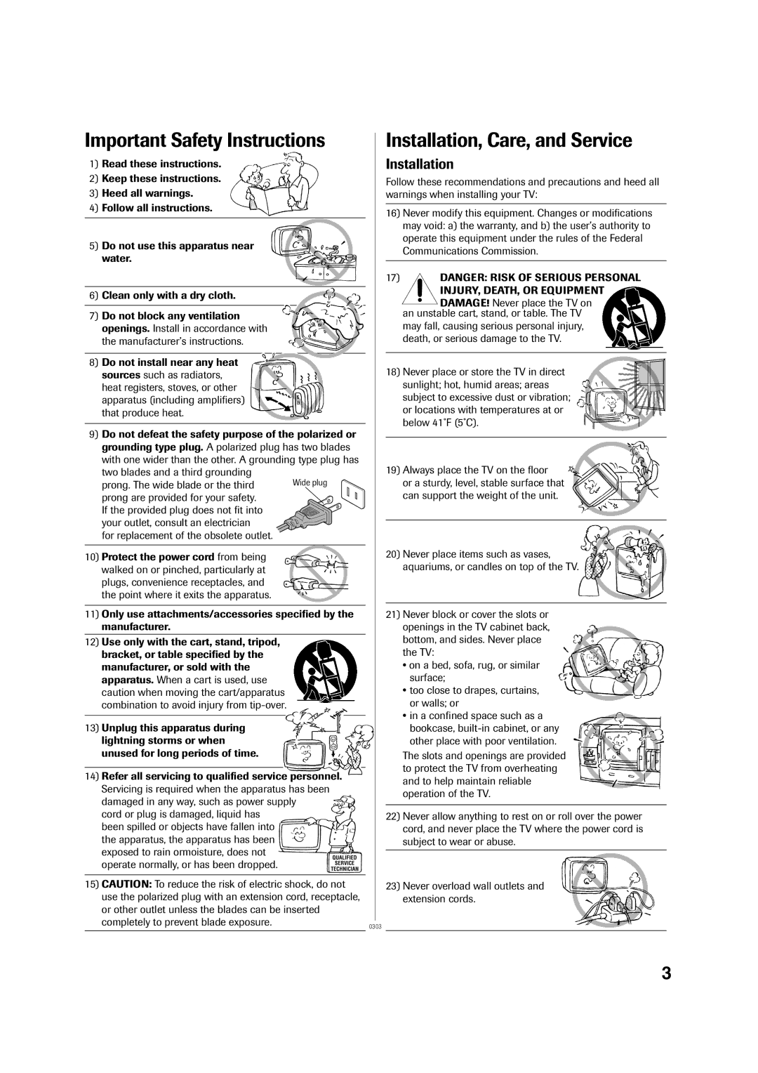 Toshiba 20A43 manual Important Safety Instructions 